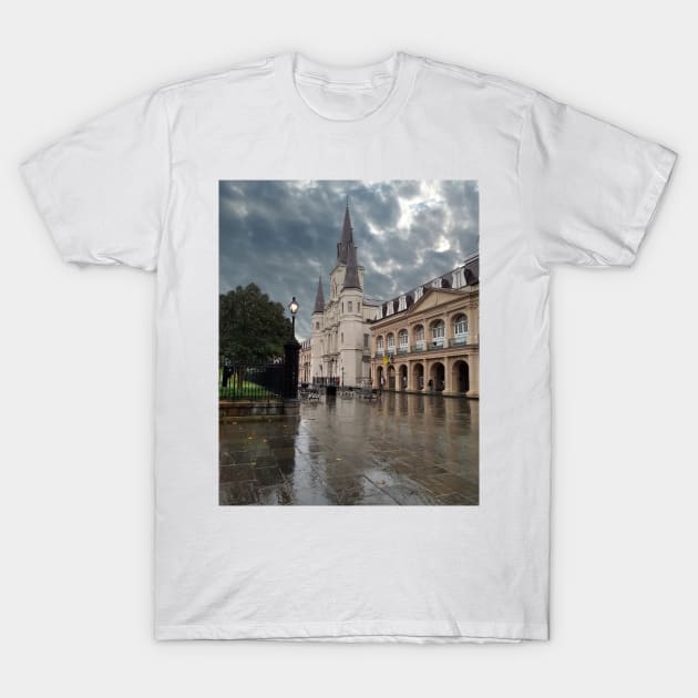 St Louis Cathedral on a Rainy Day T-Shirt by Loveday101